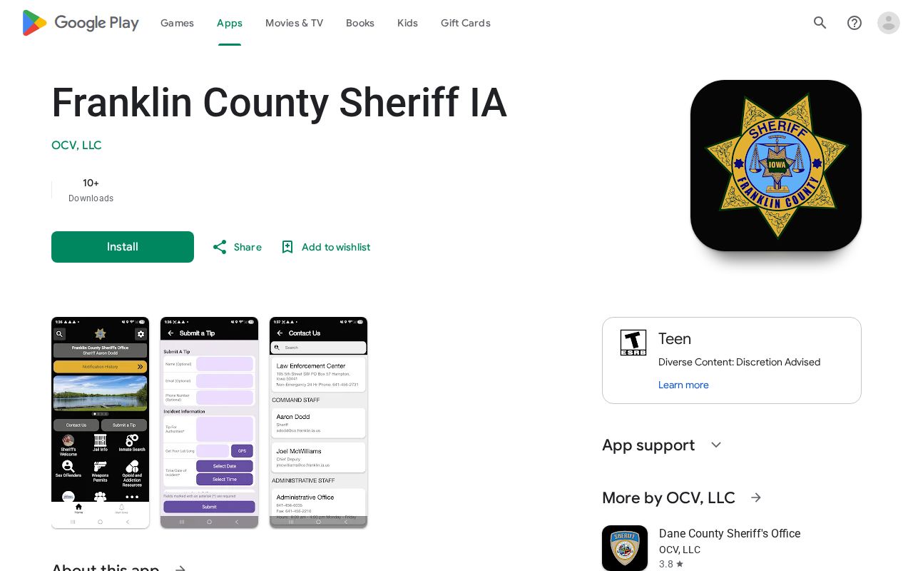 Franklin County Sheriff app listing and arrest lookup limits