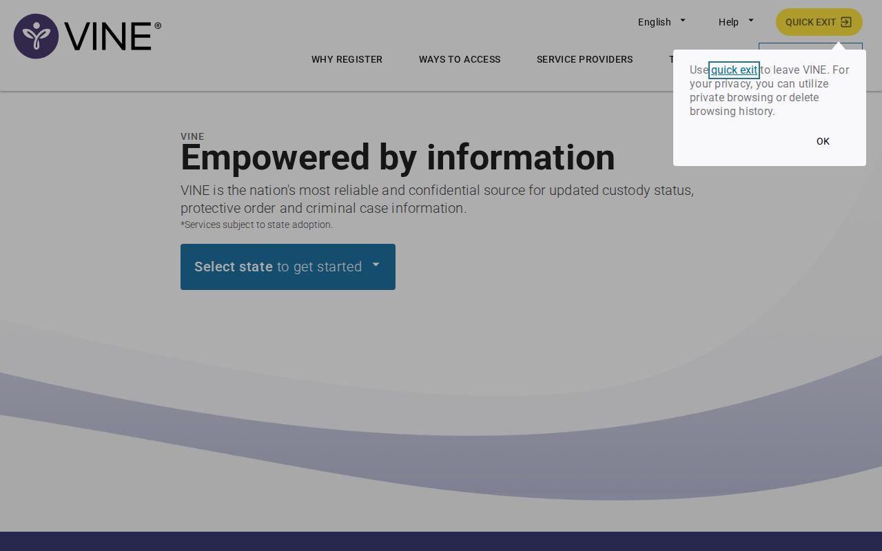 VINELink state search and notification entry page