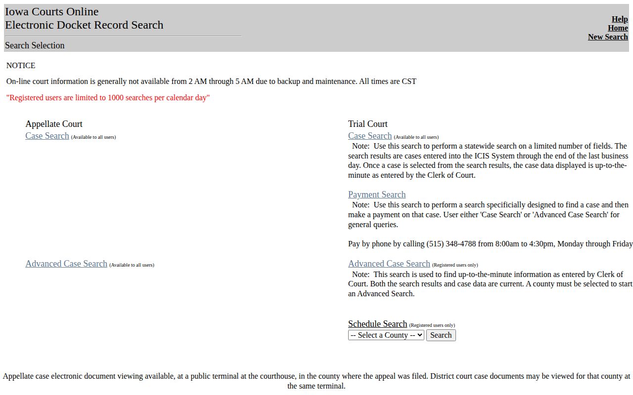 Iowa Courts Online official case search for checking a Franklin County arrest disposition