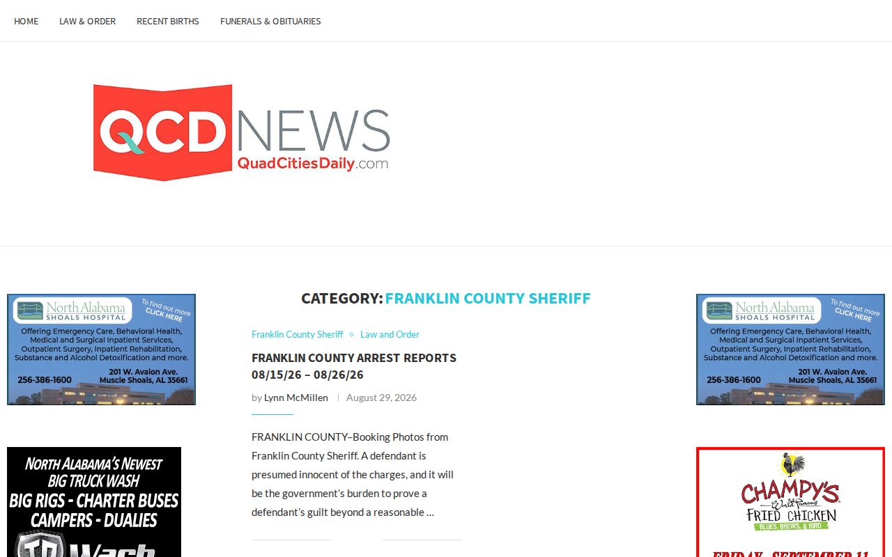 Quad Cities Daily Franklin County Sheriff batch-report category shown as an unofficial source